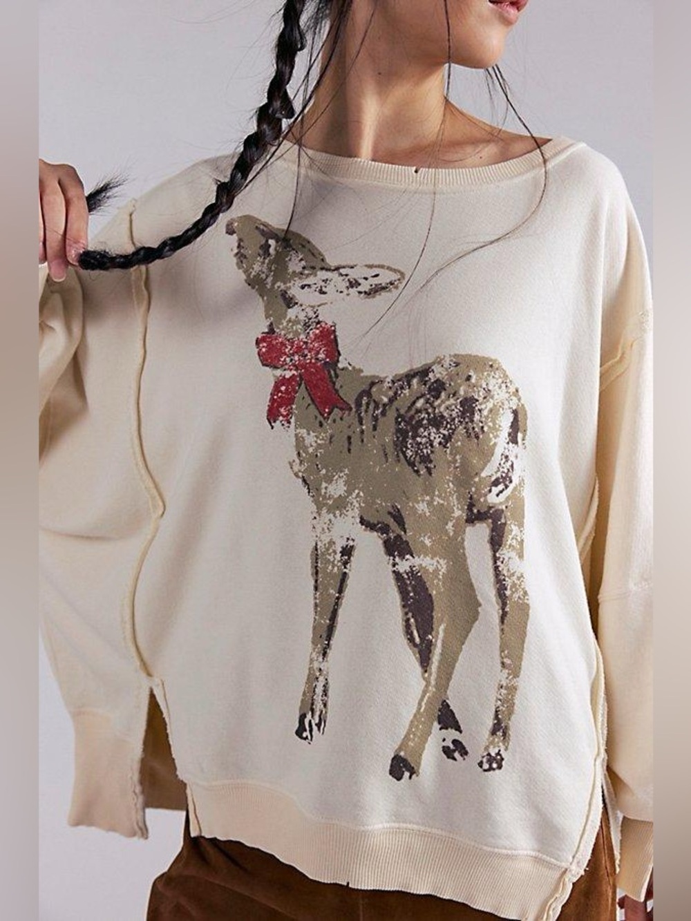 Free People We The Free Graphic Camden Reindeer Pullover Size S NWT
